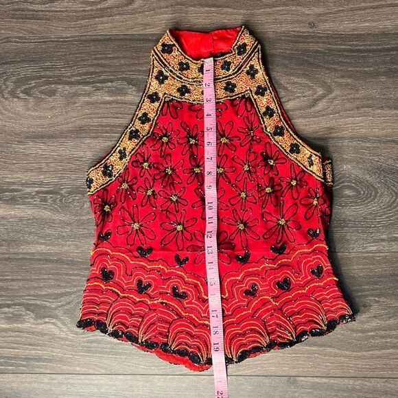 Chaudry Beaded Sleeveless High Neck Top, Red with Black/Gold Beads. Medium. NWT! - Picture 16 of 16